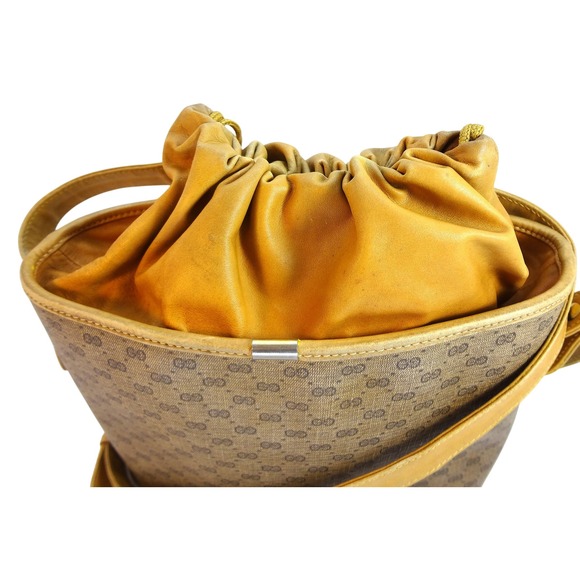 Vintage Gucci Monogram Bucket Bag Mustard Yellow Leather Drawstring Strap - Picture 5 of 12